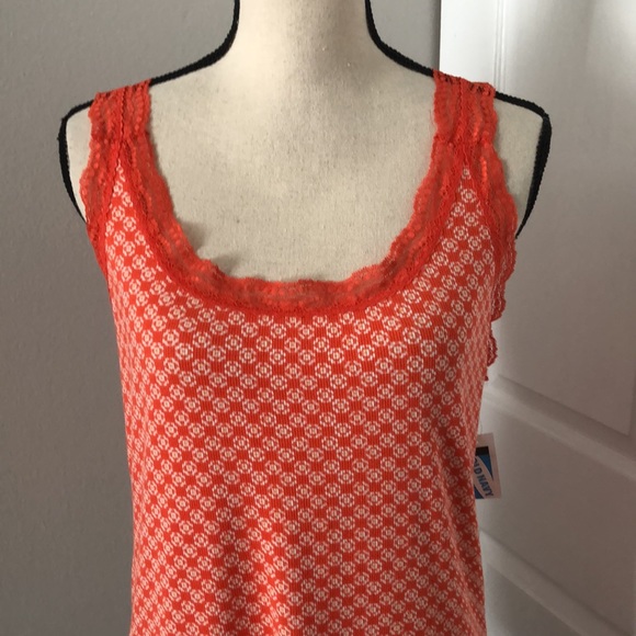 NEW-OLD NAVY LACE TRIM PRINT ORANGE TANK TOP | XL - Picture 2 of 10